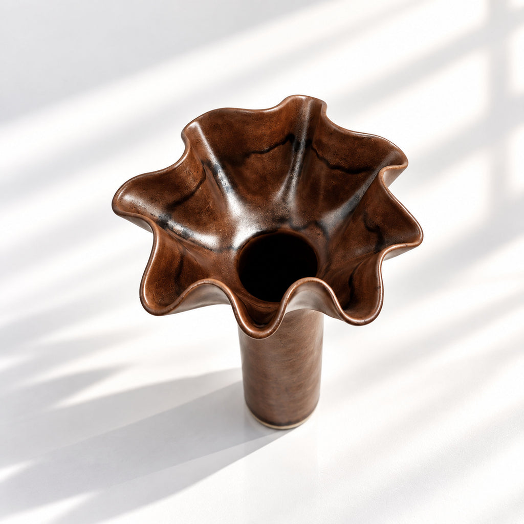 Chocolate Ruffle Vase - Tall