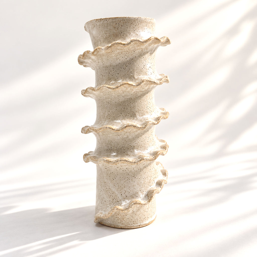 Tall Spiral Cylindrical Vase - White