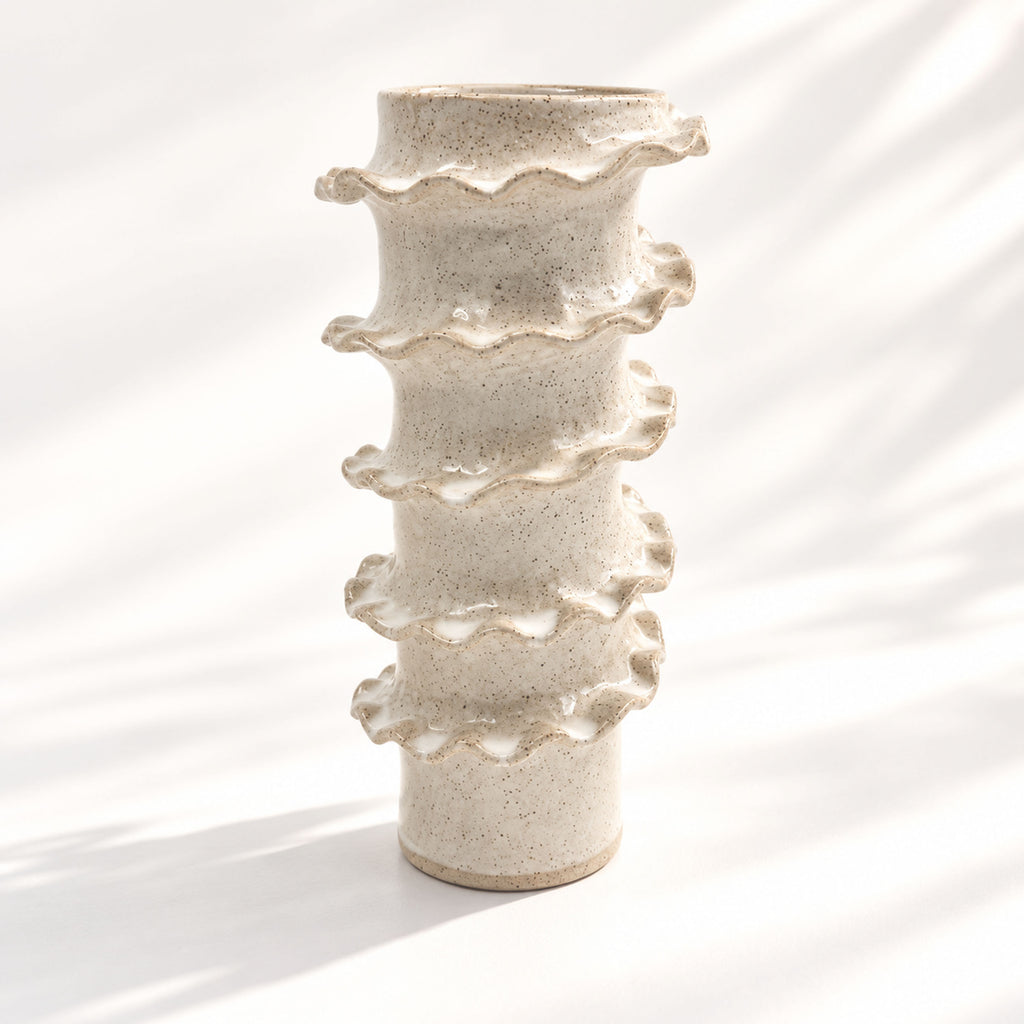 Tall Spiral Cylindrical Vase - White
